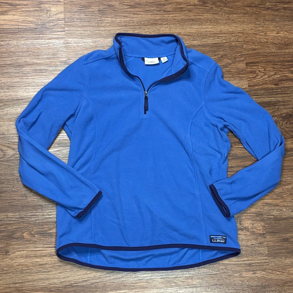 L.L.Bean Womens L Blue Fleece 1/4 Zip Pullover Recycled Polyester 502183